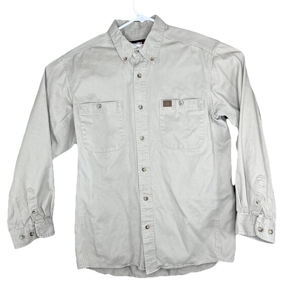 Wrangler Other - Wrangler Riggs Workwear Button Down Shirt Mens Lg Button Up Pocket Taupe Khaki